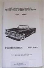 Chrysler Corporation Production Option Code Book 1962-65