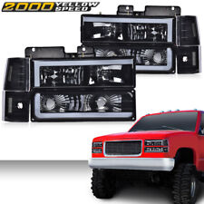 Fit For 94-00 Chevy Gmc Ck 1500 2500 3500 Led Drl Smoke Lens Black Headlights