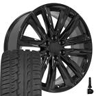 22 Inch Black 4869 Rims 28545r22 Tires Tpms Fits Escalade Sierra Yukon