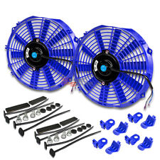 2x14 Universal Blue Electric Radiator Cooling Fans Assembly Kit