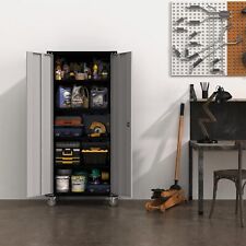72 Tall Lockable Garage Tool Storage Cabinet With Adjustable Shelves And Wheel