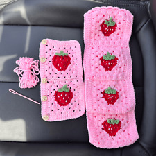 Cute Crochet Steering Wheel Cover Set Seat Belt Covers Strawberry Hzyzw 14-15