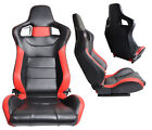 2 Black Red Pvc Leather Racing Seats Reclinable For 1964-2022 Mustang Cobra
