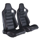 Universal Pair Reclinable Racing Seats Dual Sliders Black Pu Carbon Leather