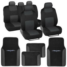 Car Seat Covers Set Black Charcoal Grey W Pu Leather Trim Carpet Pad Floor Mats