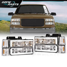 Fit For 94-00 Chevy Gmc Ck 1500 2500 3500 Led Drl Clear Lens Chrome Headlights