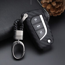1x Carbon Style Flip Key Fob Case Cover Chain For Toyota Camry Rav4 Corolla Chr