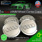Audi 69mm Silver Chrome Wheel Rim Center Hub Caps Emblem 4pc Set 4b0601170a