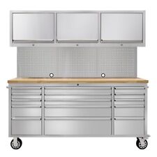 72-inch Stainless Steel Tool Chest With 15 Drawers3 Upper Cabinets Wheels