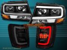 Fits For 1999-2004 Jeep Grand Cherokee Headlights Black Led Bar Tail Lights
