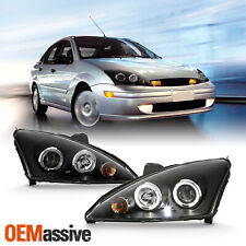 For 00-04 Ford Focus Black Housing Halo Ring Halogen Type Projector Headlights