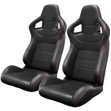 2 Pcs Universal Bucket Racing Seats Pvc Leather Car Seats With Dual Sliders