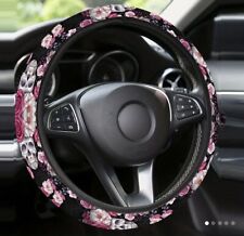 Sugar Skull Pink Universal Steering Wheel Cover Black Cute Ladies Car Hot Rod