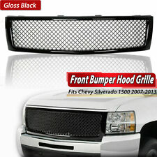 For 07-13 Chevy Silverado 1500 Glossy Black Mesh Front Bumper Hood Grill Grille