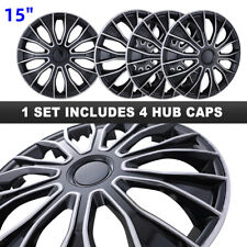15 Set Of 4 Black Silver Wheel Covers Snap On Hub Caps Fit R15 Tiresteel Rim