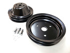 Sbc Small Block Chevy 2 Groove Black Steel Short Water Pump Pulley Kit 327 350