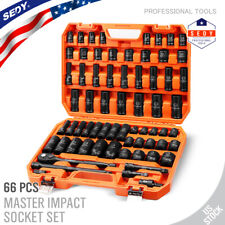 Impact Deep Shallow Socket Set 66pc 12 Drive 6 Point Sae Metric Master Case