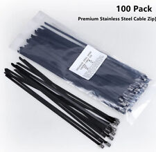 100pc Black Metal Zip Tie Heavy Duty Wire Locking Exhaust Wrap Flexible Durable