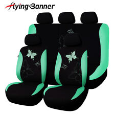 Universal Car Seat Covers Full Set Rear Split Embroidery Butterfly Green Fashion