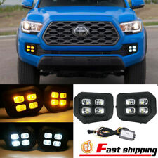 For 2016-2022 17 Toyota Tacoma 4-eyes Drl Led Fog Lights Amber Turn Signal Lamps