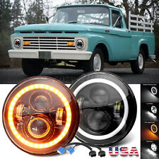 For 1953-1977 Ford F-100 F-250 F-350 Pickup Pair 7 Inch Led Headlights Halo Drl