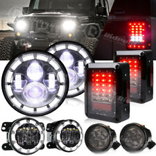 For Jeep Wrangler Jk Tail Lights 7inch Led Halo Headlights Fog Turn Lamps Combo