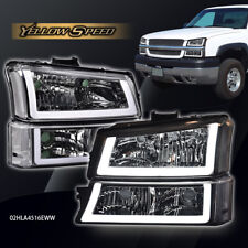 Fit For 2003-2006 Chevy Silveradoavalanche Clear Chrome Headlights W Led Drl