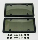 2 Unbreakable Tinted Smoke License Plate Shield Covers 2 Black Frames 8 Caps