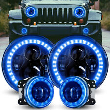 Halo Blue Drl 7 Led Headlights 4 Fog Lights Combo Kit For Jeep Wrangler Jk Jku