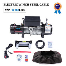 12v 12000lb Electric Winch Towing Trailer Steel Cable Off Road For Jeep Wcover