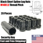 20 Black Short Spline Lug Nuts 14x1.5 For 2010 Up Chevy Camaro Ss Zl1 Lt Key