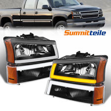 Black Headlight Led Drl Sequential Signal For 2003-07 Chevy Silverado Avalanche