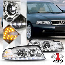 Chrome Projector Headlight White Drl Amber Led Turn Signal For 96-01 Audi A4 B5