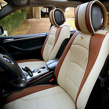 Leather Auto Seat Covers Cushion Pad Front Buckets Suv Sedan Van Beigetan