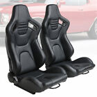 Universal 2pcs All Black Reclinable Racing Seats Pvc Leather With Double Sliders