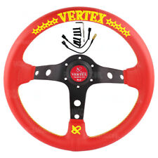Vertex 13 Yellow Embroidery Red Genuine Leather Deep Dish Sport Steering Wheel