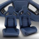 2 X Reclinable Blue Pvc Main Leather Leftright Racing Bucket Seats Slider