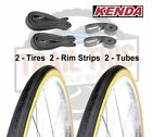 2-pack Kenda K35 Gumwall 27x1-14 Road Bike Tires Tubes Rim Strips Set Kit