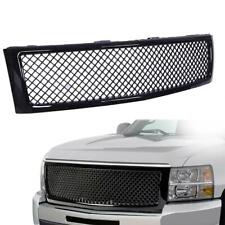 Front Bumper Hood Grille Grill Glossy Black Fits 2007-2013 Chevy Silverado 1500