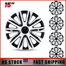 15 4pc White Black Wheel Covers Snap On Full Hub Caps For R15 Tire Steel Rim