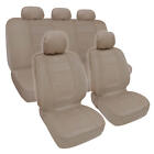 Synthetic Leather Beige Car Seat Covers Genuine Leather Feel Front Rear Full Set
