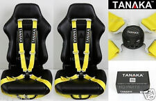 2 Tanaka Universal Yellow 4 Point Camlock Quick Release Racing Seat Belt Harness