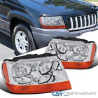 Fit 99-04 Jeep Grand Cherokee Clear Headlights Amber Turn Signal Lamps Headlamps