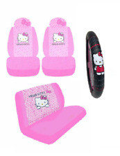 7pc Sanrio Pink Hello Kitty Front Back Car Seat Covers Steering Wheel Cover