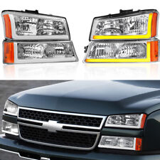 4pcs Led Drl Headlights Sequential Signal Light For 2003-2006 Chevy Silverado