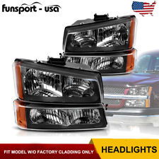 Black Headlights For 2003-2006 Chevy Silverado 1500 2500 3500 Pairs Bumper Lamps