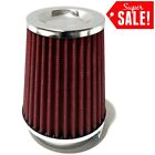 Red 3.5 Inlet Kn Style Dry Air Filter Cone Highflow Performance Chrome Intake