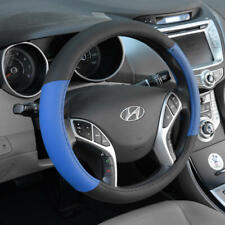 Blue Two Tone Perforated Pu Leather Steering Wheel Cover For Car Van Suv Truck