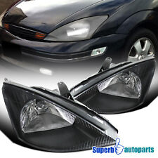 Fits 2000-2004 Ford Focus Assembly Headlights Lamps Black Pair Leftright
