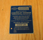 1956 57 Chevy Truck Gvw I.d. Plate Gross Vehicle Weight Identification Usa Made